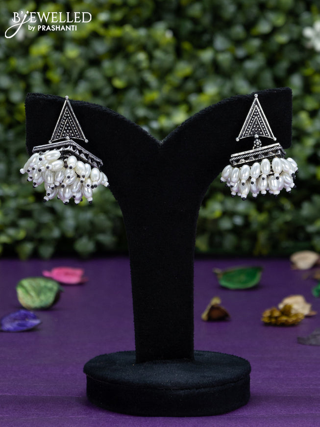 Oxidised jhumka geometric design with pearl hangings