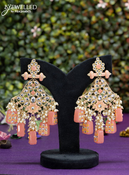 Fashion dangler peach earrings minakari work with kundan stones and beads hangings