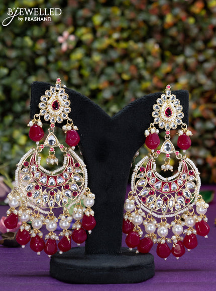 Fashion dangler chanbali pink minakari earrings with beads and pearl hangings