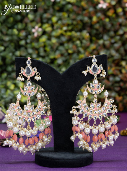 Fashion dangler peach minakari earrings with kundan stones and beads hangings