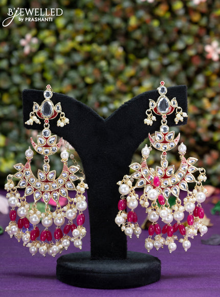 Fashion dangler chanbali pink minakari earrings with kundan stones and beads hangings