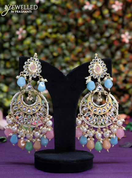 Fashion dangler chanbali peach minakari earrings with kundan stones and beads hangings