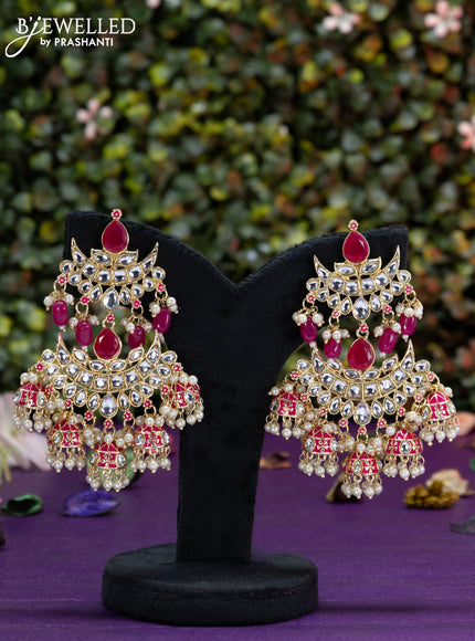 Fashion dangler chanbali pink minakari earrings with pearl hangings