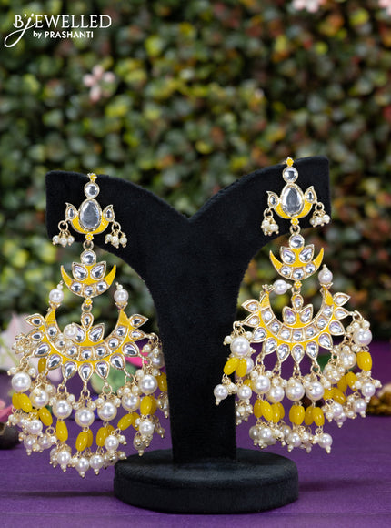 Fashion dangler chanbali yellow minakari earrings with beads and pearl hangings