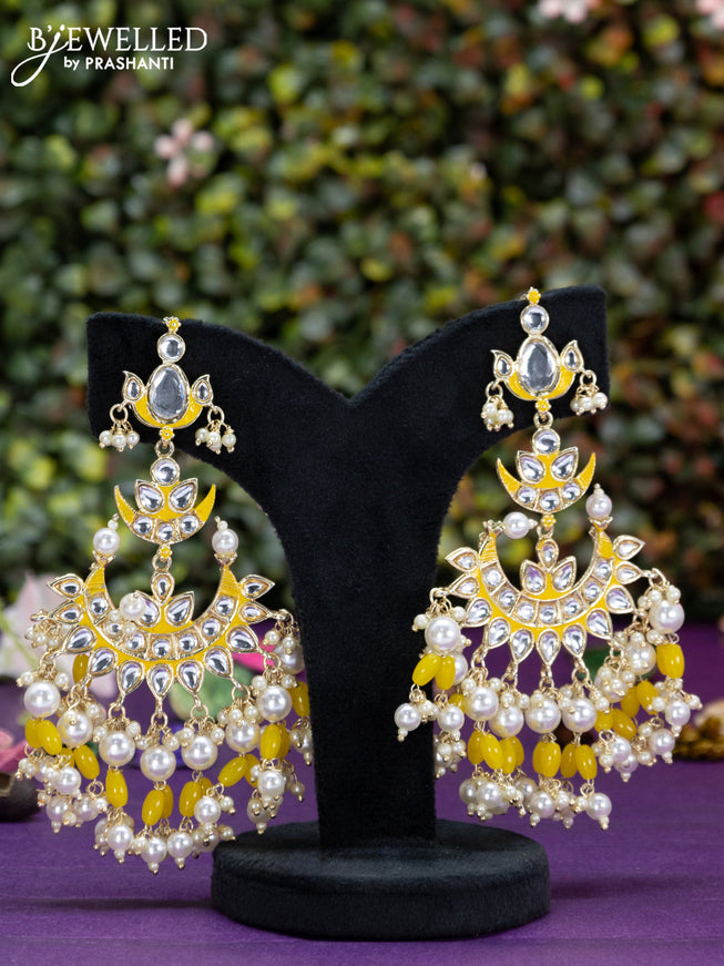 Fashion dangler chanbali yellow minakari earrings with beads and pearl hangings