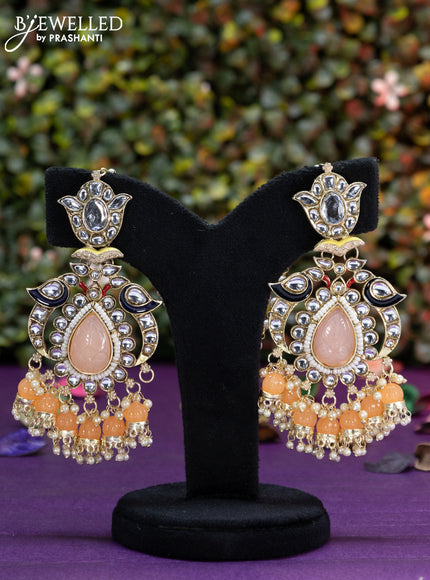 Fashion dangler peach minakari earrings with kundan stones and beads hangings