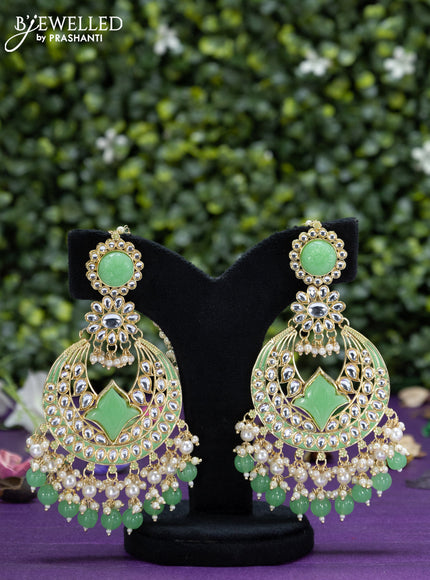 Fashion dangler chandbali light green minakari earrings with pearl and beads hangings