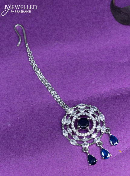 Zircon maang tikka with sapphire & cz stones and hangings