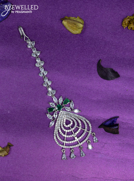 Zircon maang tikka with emerald & cz stones and hanging