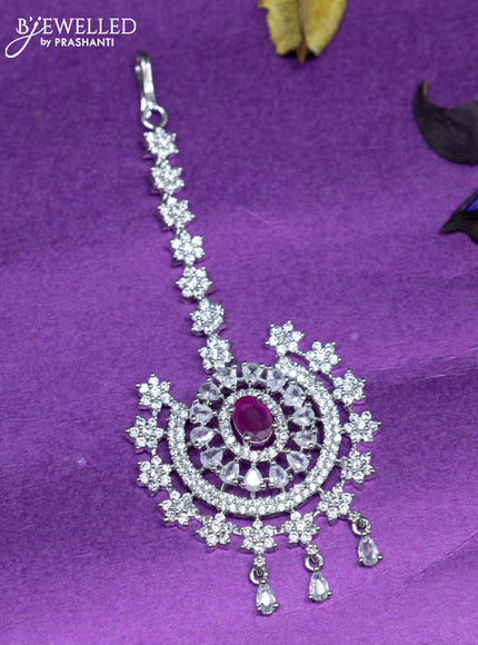 Zircon maang tikka with ruby & cz stones and hangings