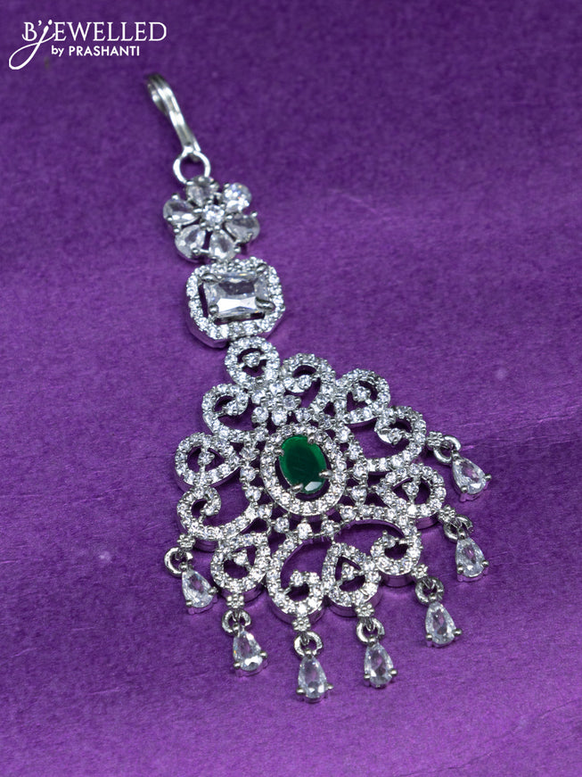 Zircon maang tikka with emerald & cz stones and hangings