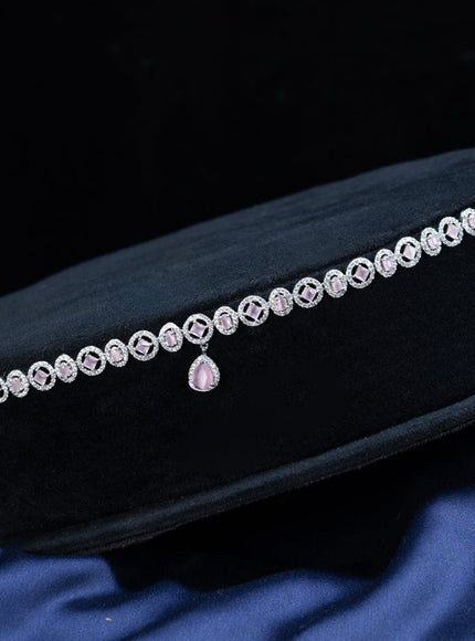 Zircon hip chain with baby pink & cz stones and hanging