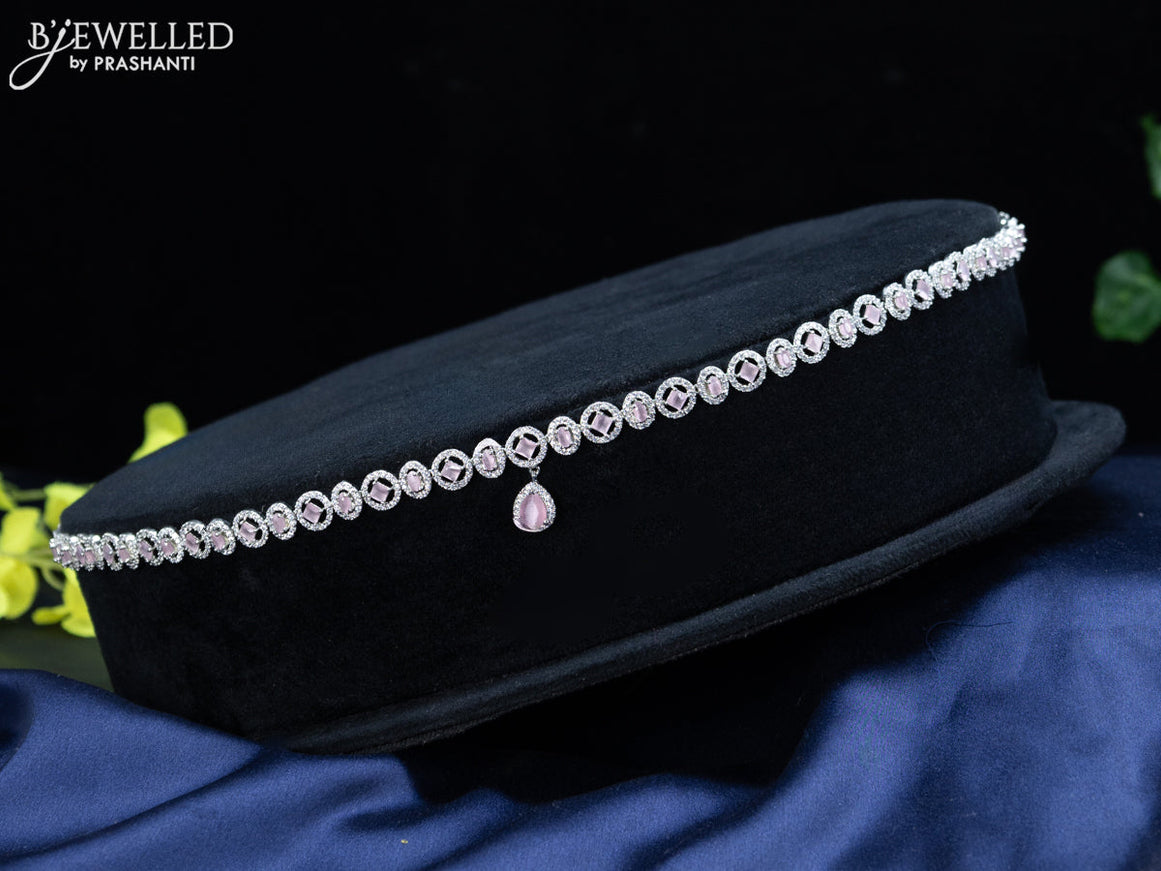 Zircon hip chain with baby pink & cz stones and hanging