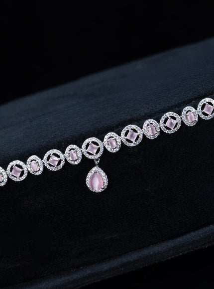 Zircon hip chain with baby pink & cz stones and hanging