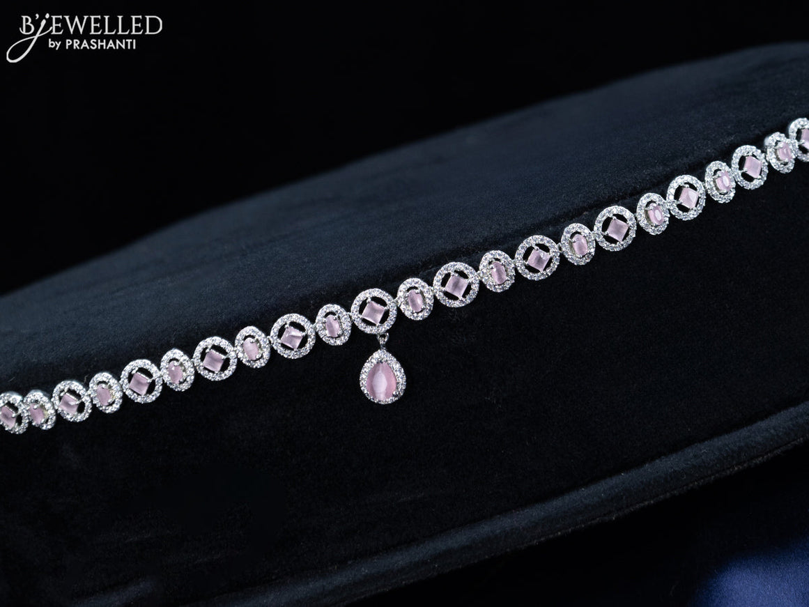 Zircon hip chain with baby pink & cz stones and hanging