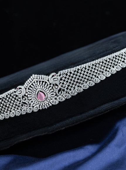 Zircon hip chain peacock design with baby pink and cz stones