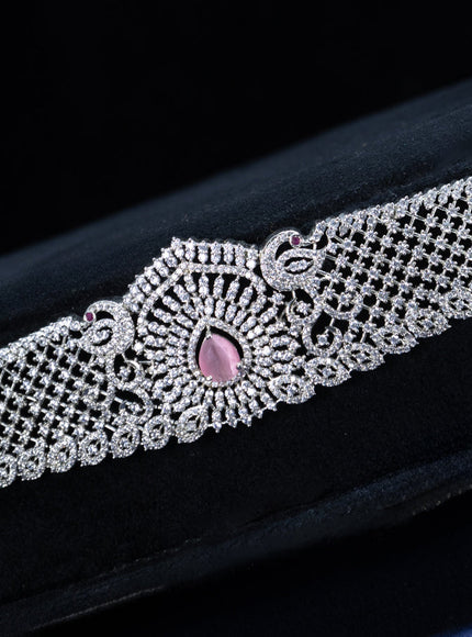 Zircon hip chain peacock design with baby pink and cz stones