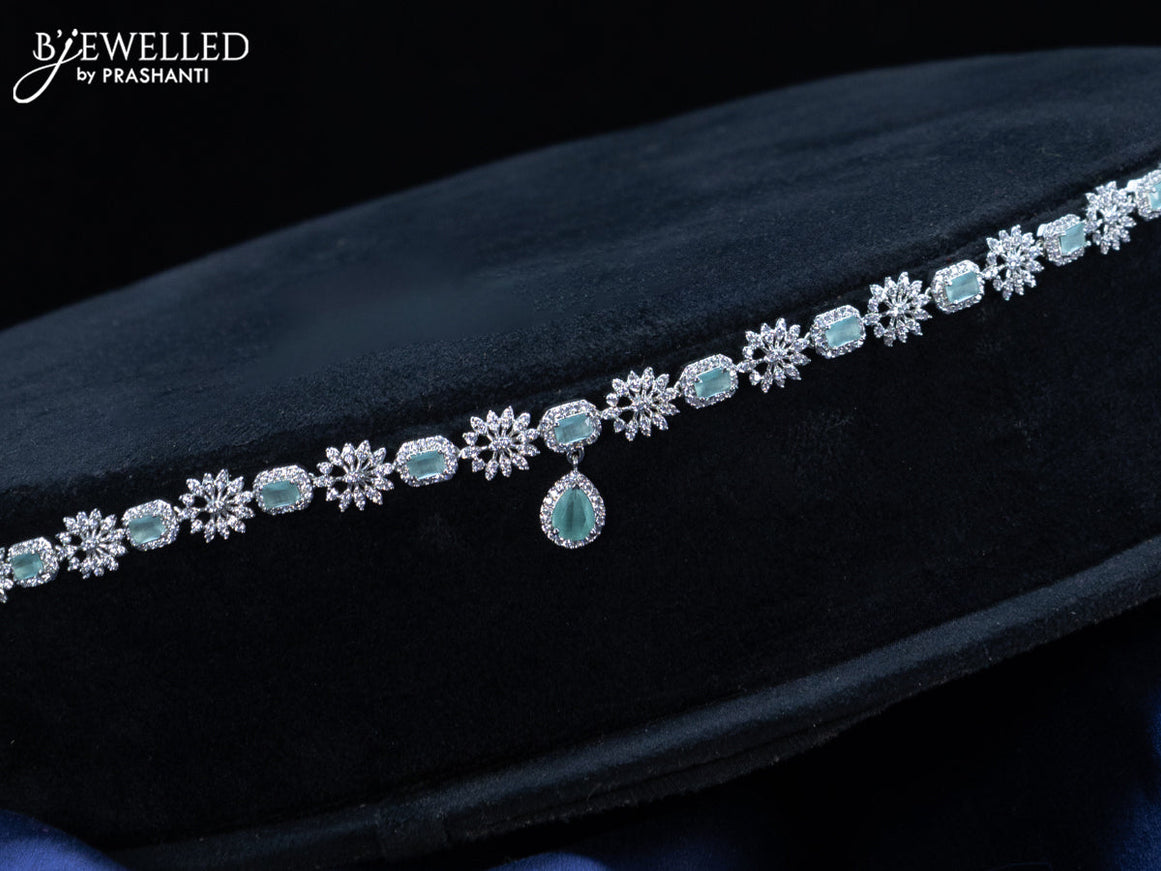 Zircon hip chain with mint green & cz stones and hanging