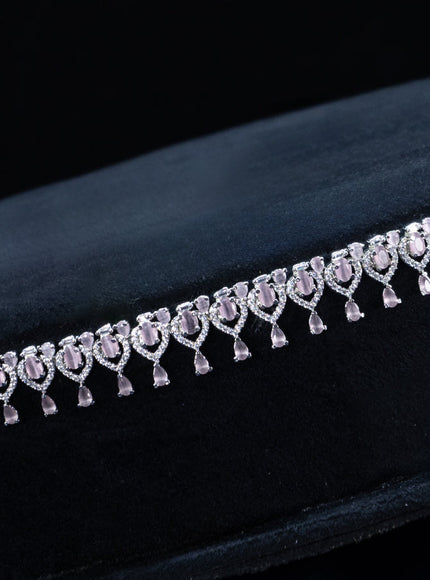 Zircon hip chain with baby pink and cz stones