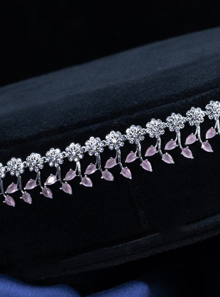 Zircon hip chain floral design with baby pink and cz stones