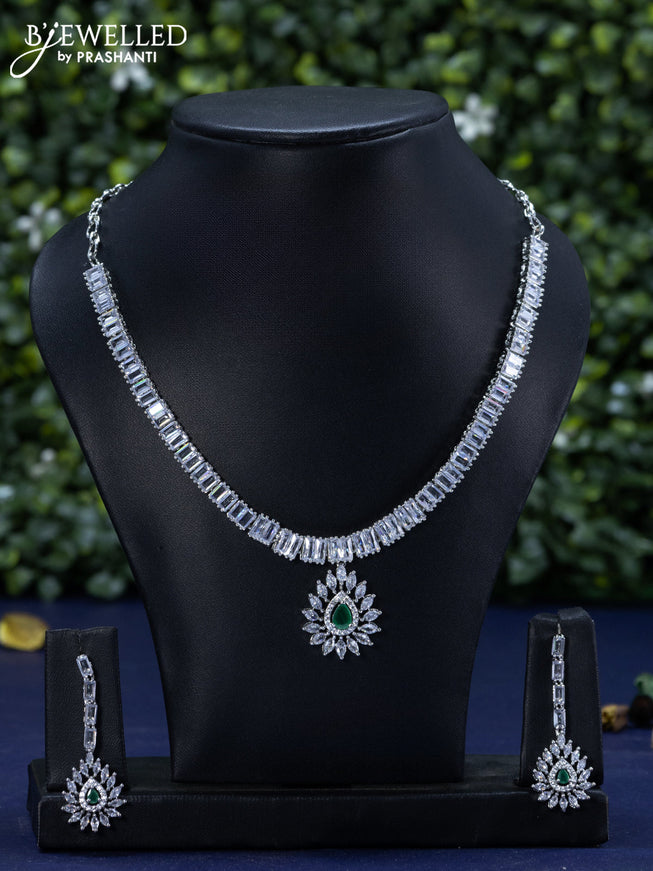 Zircon necklace with emerald and cz stones