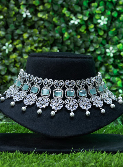 Zircon choker with mint green & cz stones and pearl hangings