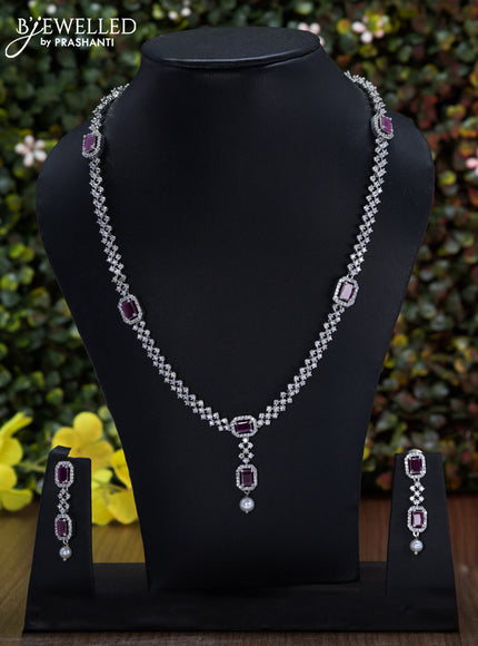 Zircon Haaram with ruby & cz stones and pearl hanging