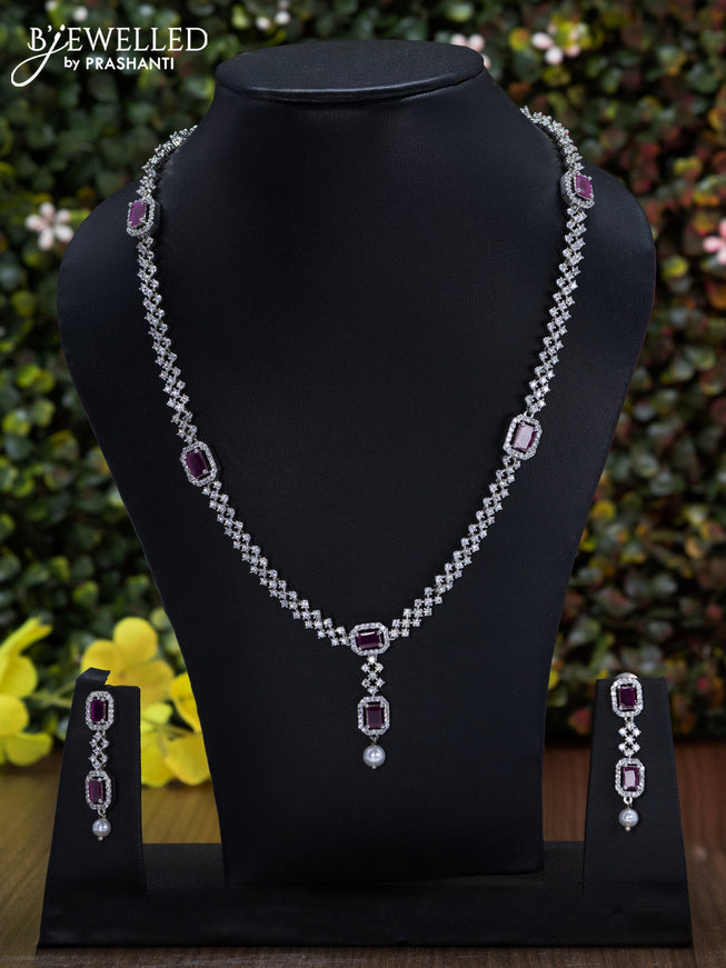 Zircon Haaram with ruby & cz stones and pearl hanging