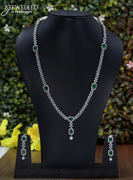 Zircon Haaram with emerald & cz stones and pearl hanging