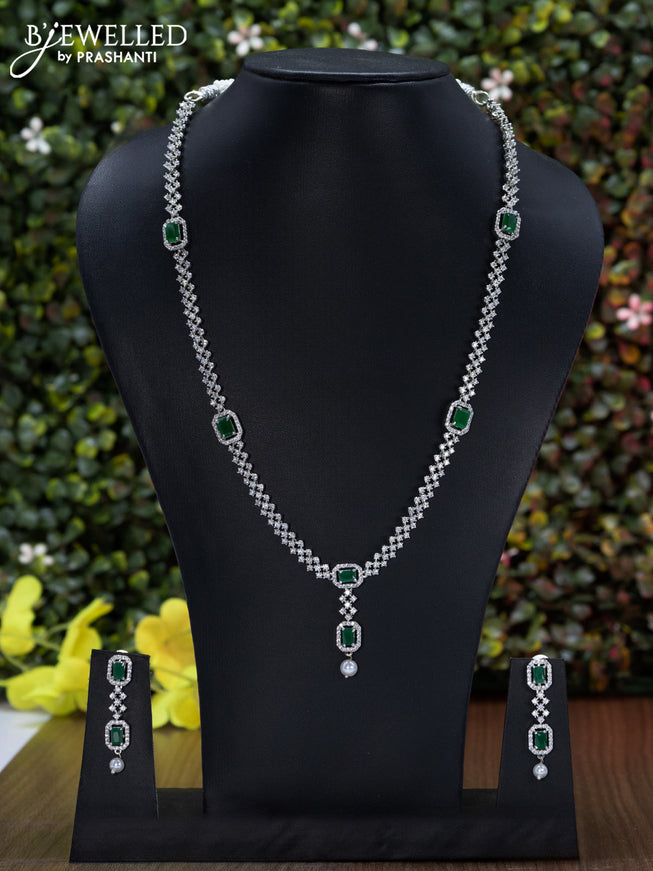 Zircon Haaram with emerald & cz stones and pearl hanging