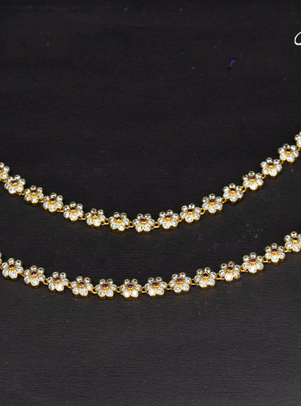 Antique anklet floral design with pink kemp and cz stones