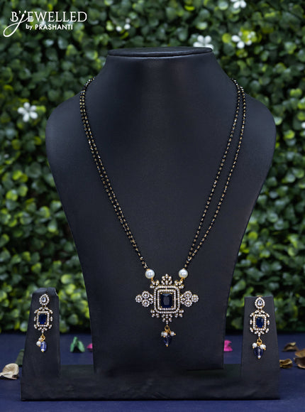 Mangalsutra double layer with sapphire & cz stones and beads hangings