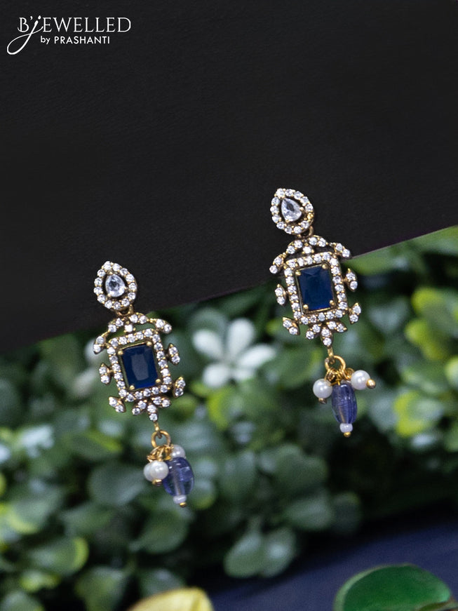 Mangalsutra double layer with sapphire & cz stones and beads hangings