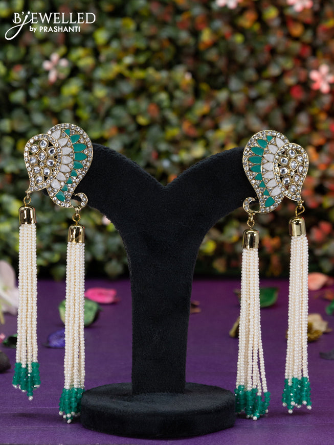 Fashion dangler teal green earrings with pearl hangings