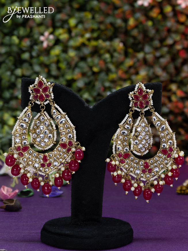 Fashion dangler pink minakari earrings with kundan stones beads hangings