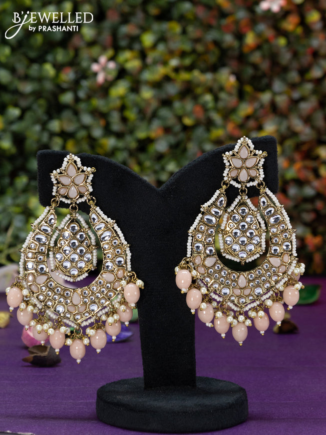 Fashion dangler peach minakari earrings with kundan stones beads hangings