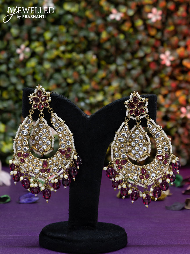 Fashion dangler maroon minakari earrings with kundan stones beads hangings