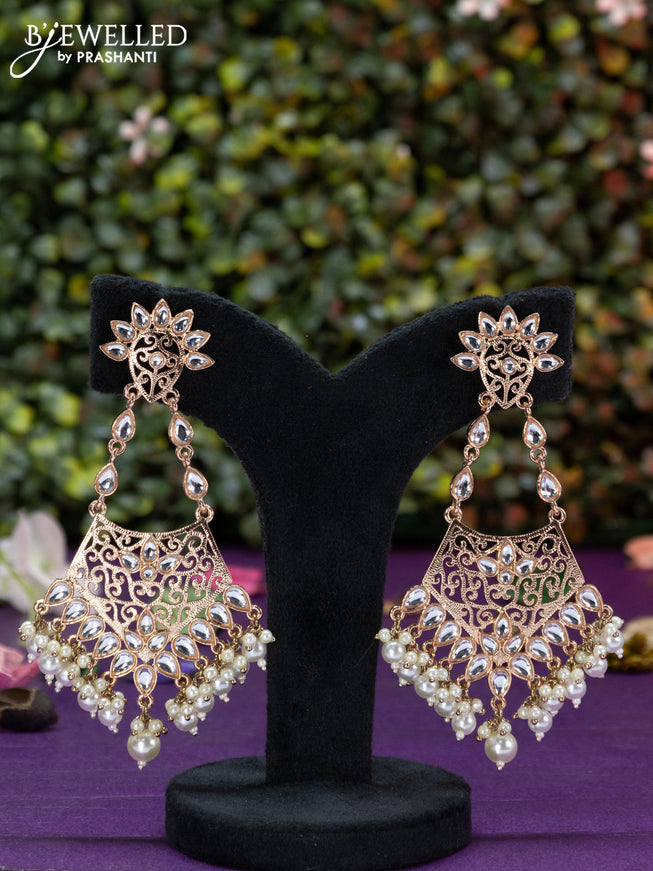 Fashion dangler earrings with cz stones and pearl hangings