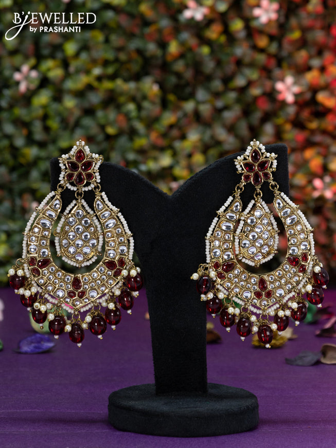 Fashion dangler maroon minakari earrings with kundan stones beads hangings