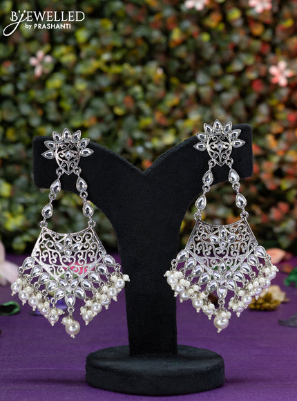 Fashion dangler earrings with cz stones and pearl hangings