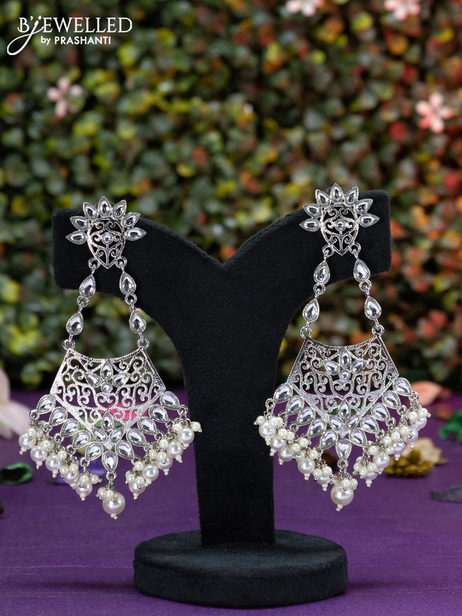 Fashion dangler earrings with cz stones and pearl hangings