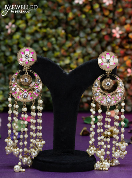 Fashion dangler chanbali beige minakari earrings with pearl hangings