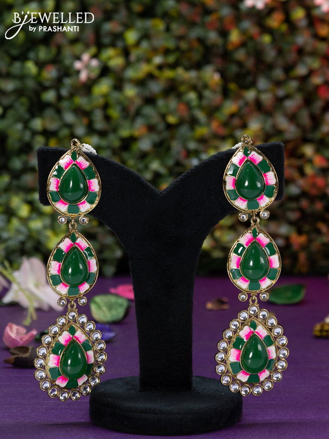 Fashion dangler minakari earrings with emerald and kundan stores