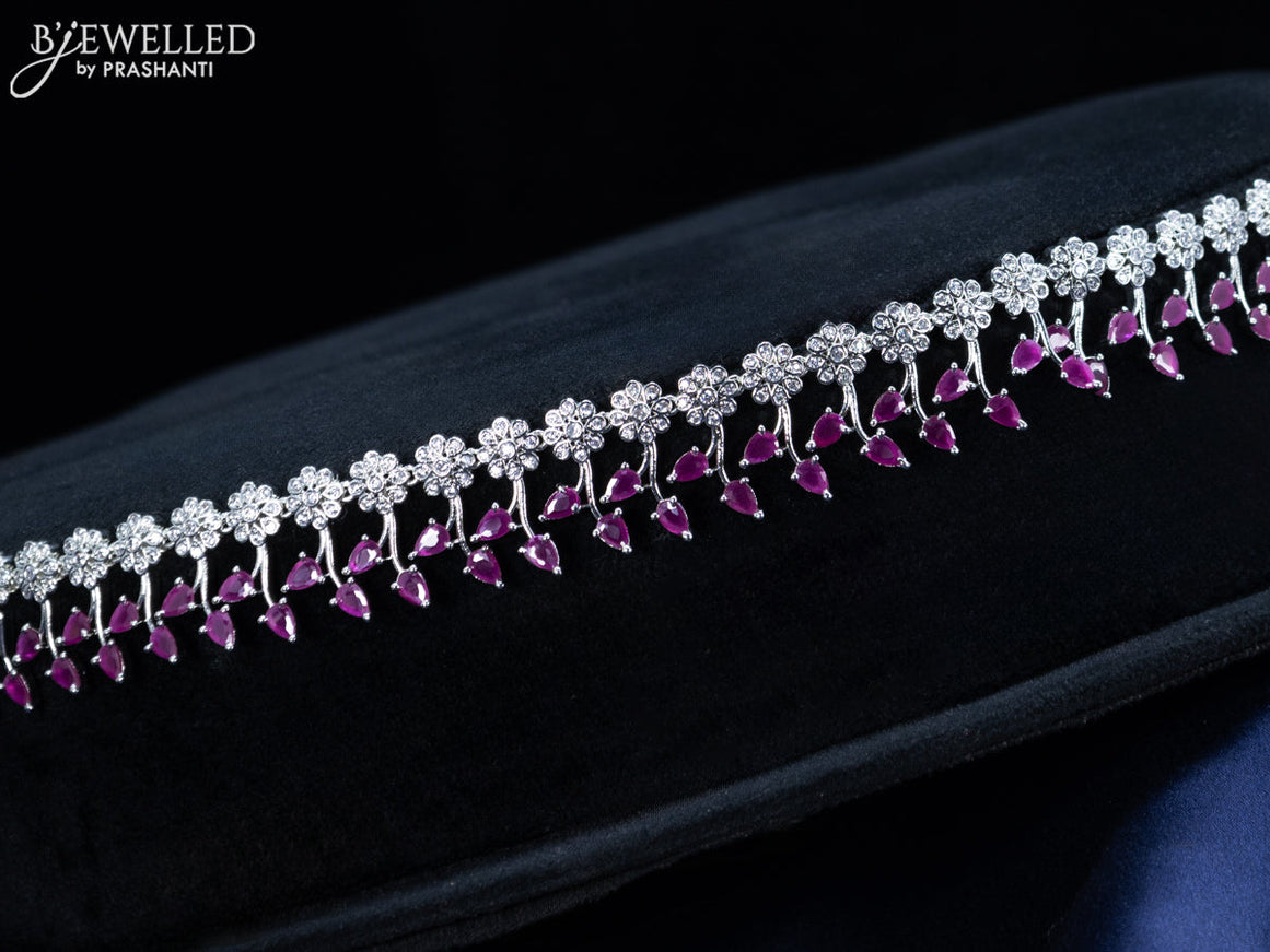 Zircon hip chain floral design with ruby and cz stones