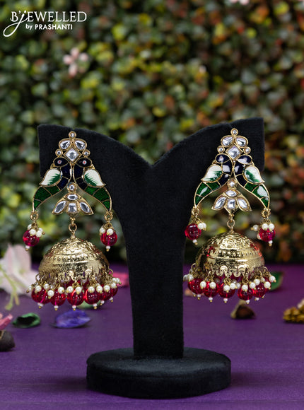 Fashion dangler pink minakari jhumka with kundan stones and pearl hangings