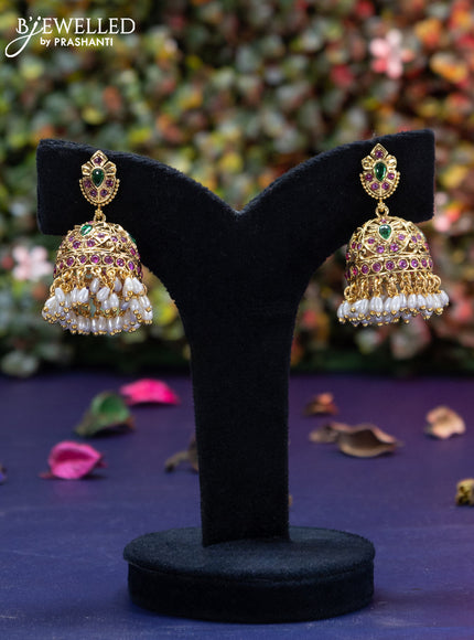 Antique jhumka with kemp stones and pearl hangings