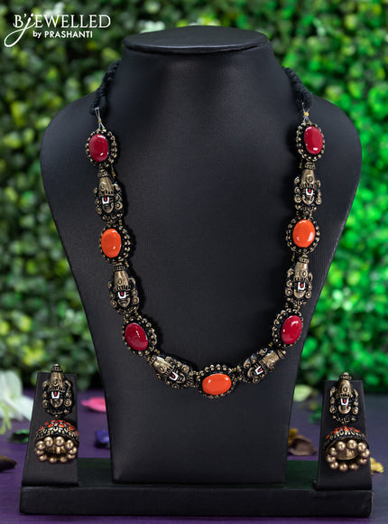 Teracotta necklace tirupati balaji design with pink and orange shade