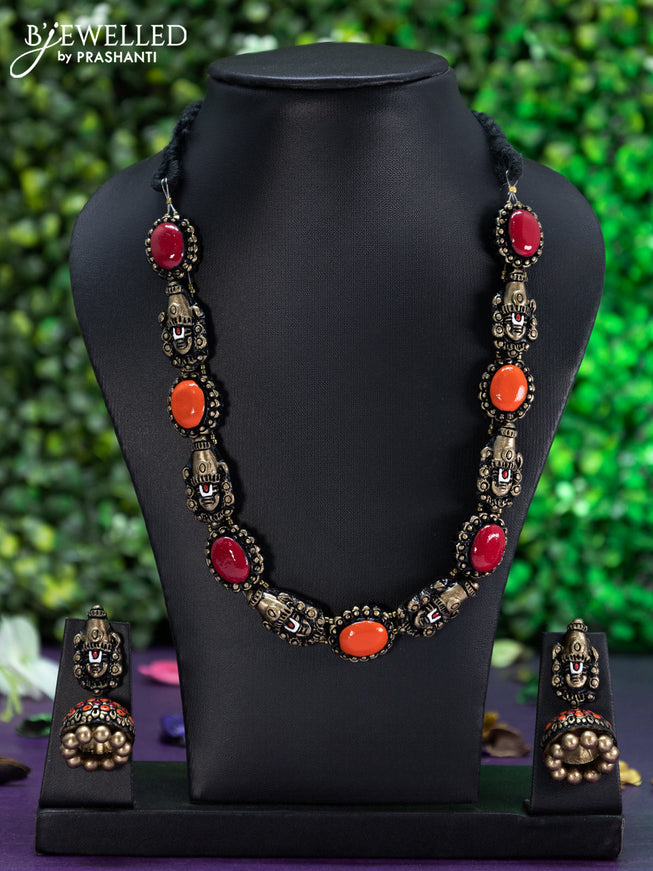 Teracotta necklace tirupati balaji design with pink and orange shade