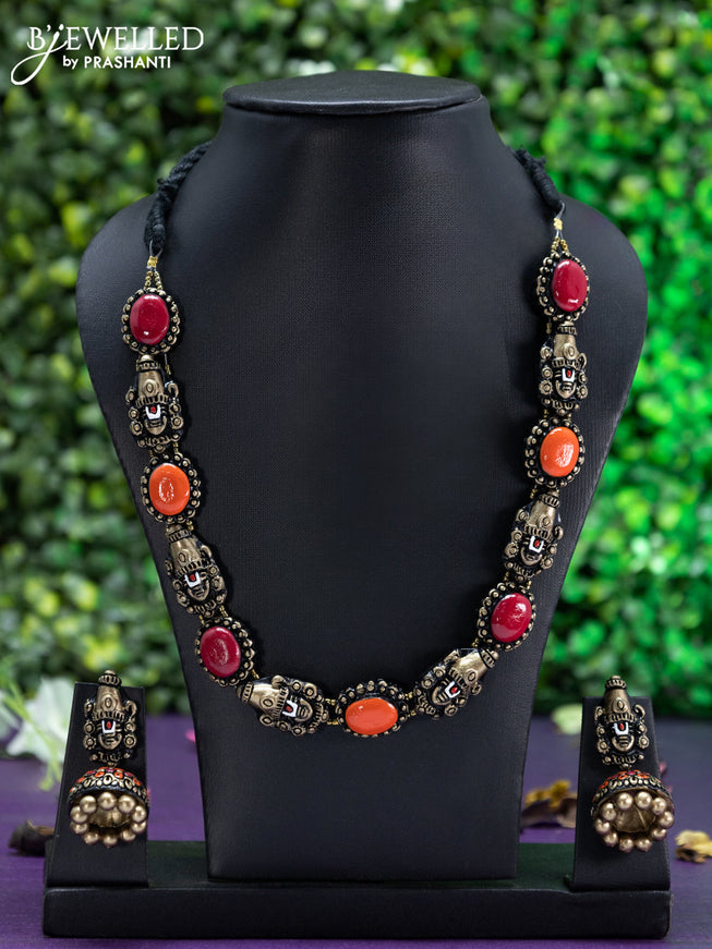 Teracotta necklace tirupati balaji design with pink and orange shade