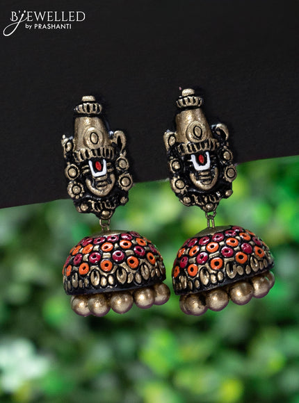 Teracotta necklace tirupati balaji design with pink and orange shade